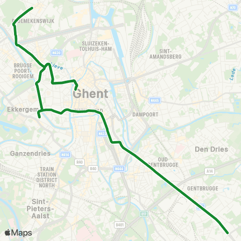 De Lijn Melle Leeuw - Gentbrugge Stelplaats map