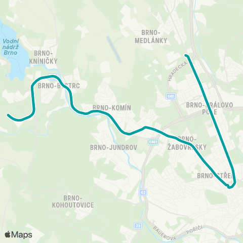 DPMB Židenice, Stará Osada - Vozovna Komín ( - Bystrc, Rakovecká) map