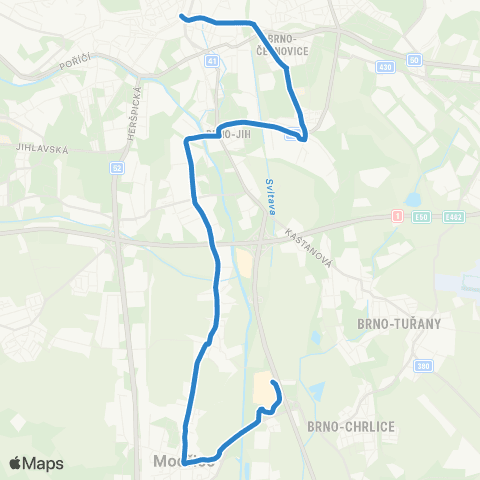 DPMB Modřice, Olympia - Hlavní Nádraží map