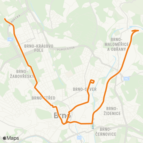 DPMB (Obřany, Babická - ) Maloměřický Most - Česká - Náměstí Míru map