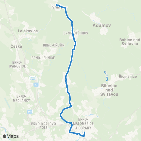 DPMB Maloměřický Most - Útěchov - Vranov map