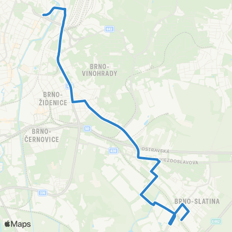DPMB (Bílovice N. Svitavou - ) Obřany, Sídliště - Vozovna Slatina ( - Slatina, Nádraží) map