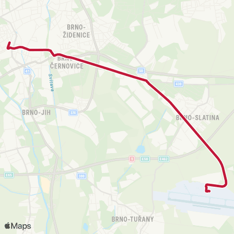 DPMB Letiště Tuřany - Hlavní Nádraží map