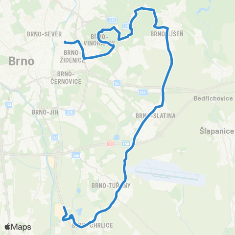 DPMB Židenice, Nádraží - Modřice, Olympia map