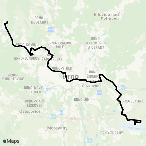 DPMB Letiště Tuřany - Kníničky, U Luhu map