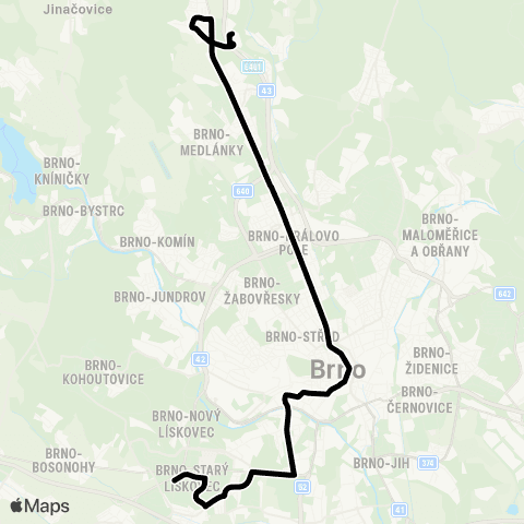 DPMB Starý Lískovec, Labská - Ivanovice, Globus ( - Lelekovice, U Kříže) map