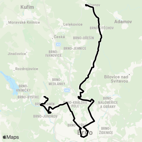DPMB (Vranov) - Útěchov - Komín, Sídliště map