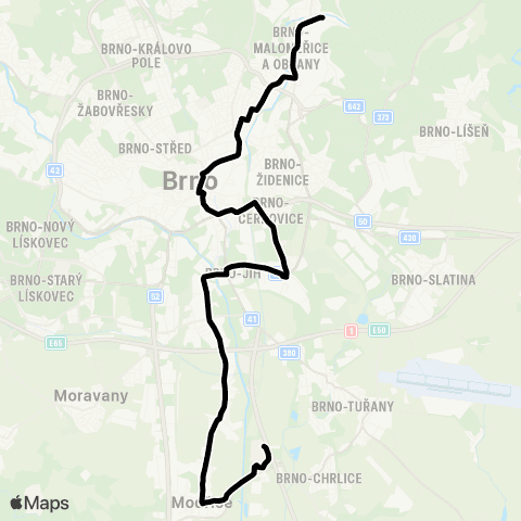 DPMB (Bílovice Nad Svitavou) - Obřany, Sídliště - Modřice, Smyčka map