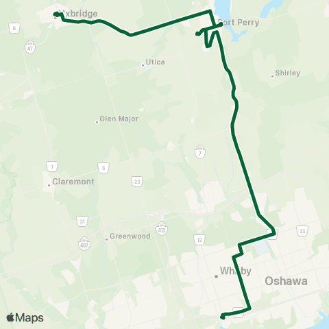 Durham Region Transit Route 905 map