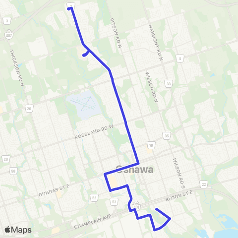 Durham Region Transit Route N2 map