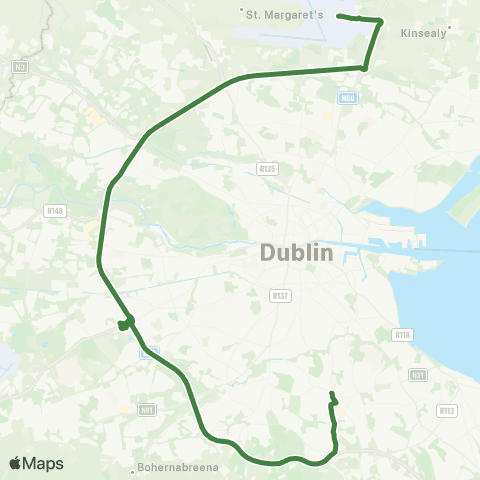 Dublin Coach Dundrum - Dublin Airport map