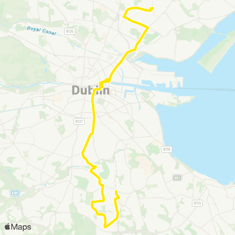Dublin Bus Dundrum Luas Sta - Ardlea Rd (Beaumont) map