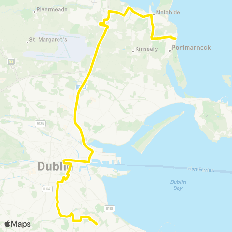 Dublin Bus Portmarnock - UCD (Belfield) map