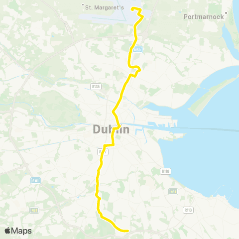 Dublin Bus Ballinteer - Dublin Airport map