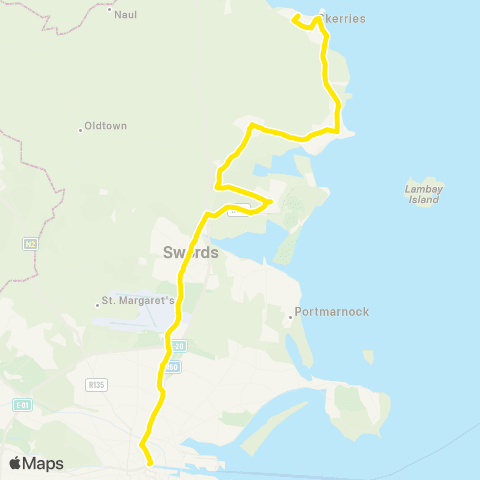 Dublin Bus Lwr Abbey St - Portrane - Skerries map