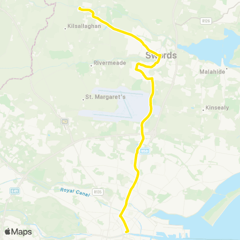 Dublin Bus Rolestown - Lower Abbey Street map