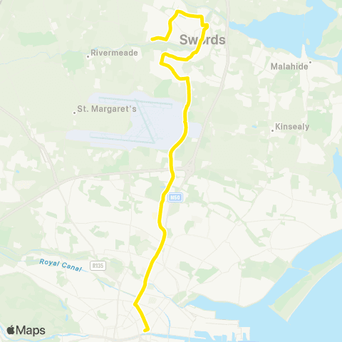 Dublin Bus Swords Manor Via River Val - Lower Abbey St map