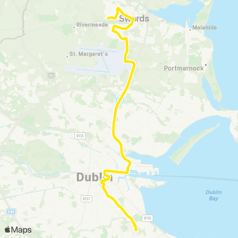 Dublin Bus Swords - UCD Belfield map
