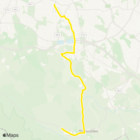 Dublin Bus Glencullen - Dundrum Luas map