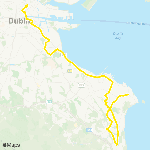 Dublin Bus Mountjoy Square - Dalkey map