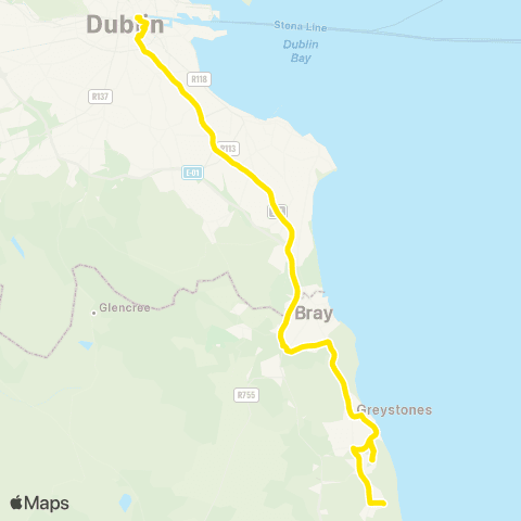 Dublin Bus Kilcoole - Hawkins Street map