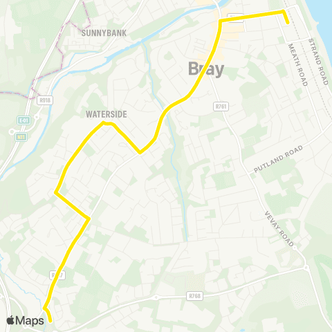 Dublin Bus Ballywaltrim - Bray Dart Station map