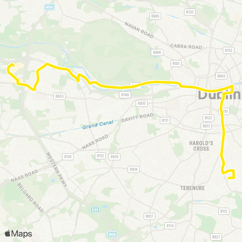 Dublin Bus Liffey Valley SC - Palmerston Park map