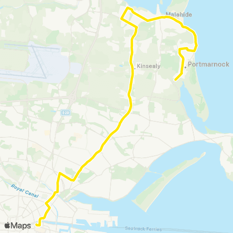 Dublin Bus Nitelink Dublin City S, D'Olier St - Portmarnock, Strand Rd (St.Anne's Estate) map
