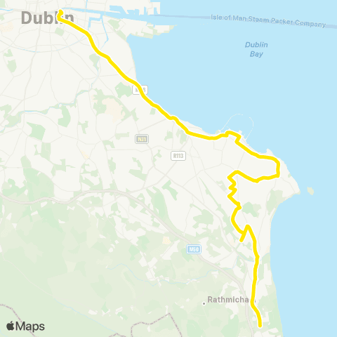 Dublin Bus Nitelink Dublin City S, D'Olier St - Dún Laoghaire-Rathdown, Woodbrook Golf Club map