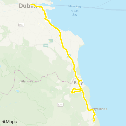 Dublin Bus Nitelink Dublin City S, D'Olier St - Charlesland Rd (Seaborne View Apts) map