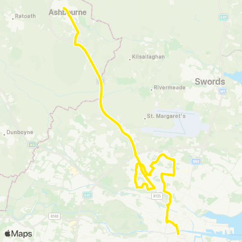 Dublin Bus Nitelink Dublin City S, Westmoreland St - Ashbourne, Ashbourne Kelly's map