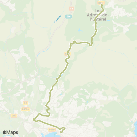 Le Bus Les Adrets l'Ubac - Lycée Camus - Fréjus Gare rout. - St-Raphaël Gare rout. map