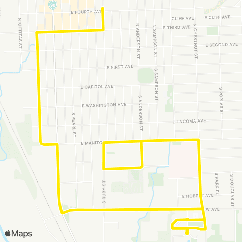 Ellensburg Central Transit Bowers Field Airport to KVH map