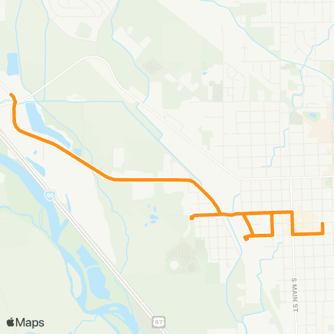 Ellensburg Central Transit I-90 interchange to Dtwn via Dolarway map