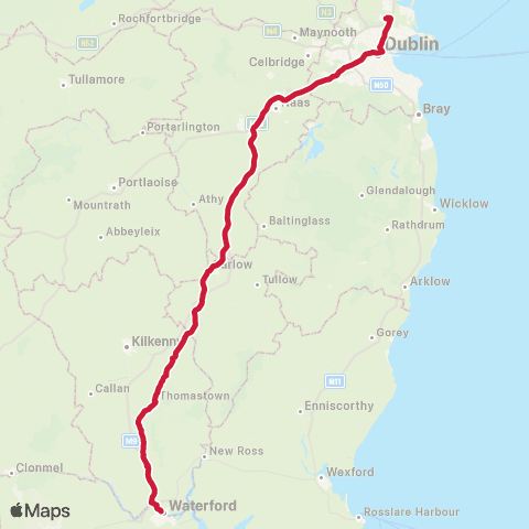 Bus Éireann Dublin Airport - Waterford map