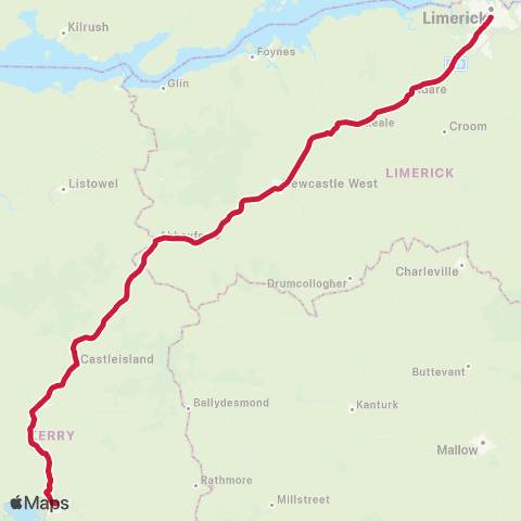 Bus Éireann Limerick - Kerry Airport - Killarney map