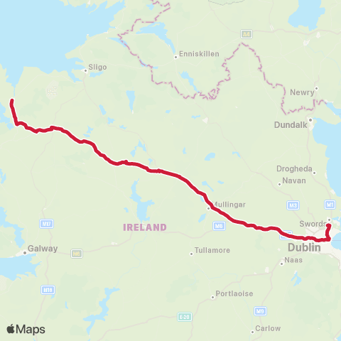 Bus Éireann Dublin - Airport - Longford - Ballina map