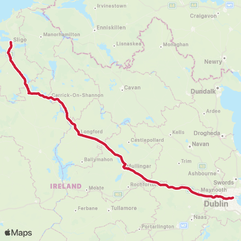 Bus Éireann Dublin - Airport - Longford - Sligo map