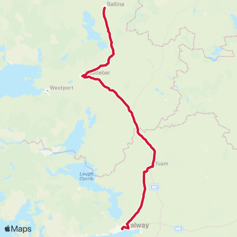 Bus Éireann Ballina - Castlebar - Galway map