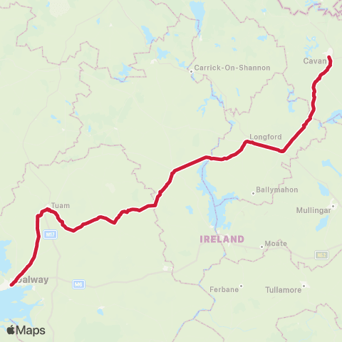 Bus Éireann Galway - Athlone - Monaghan map