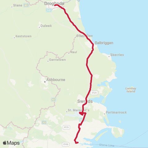 Bus Éireann Dublin - Airport - Drogheda map