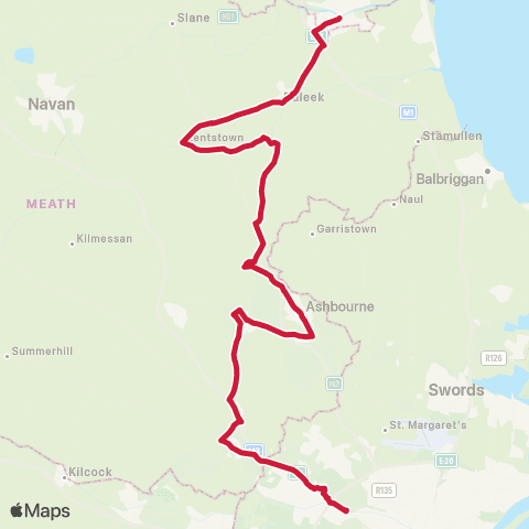 Bus Éireann Blanchardstown - Ashbourne - Ashbourne - Drogheda map