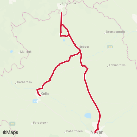 Bus Éireann Dublin - Navan - Nobber - Kingscourt map