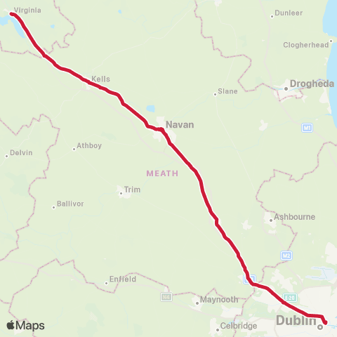 Bus Éireann Dublin - Navan - Kells - Cavan map