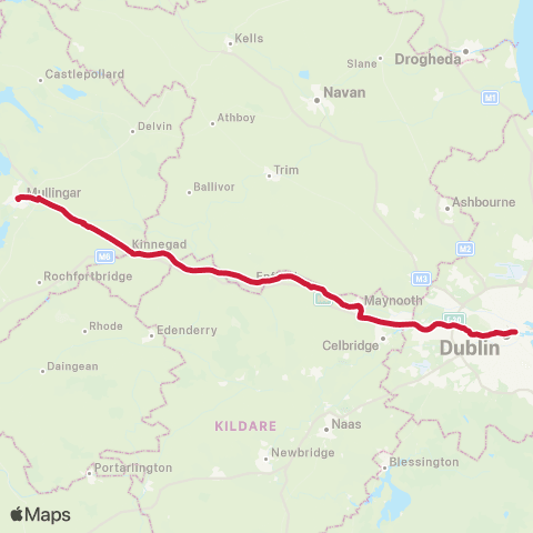 Bus Éireann Dublin - Mullingar map