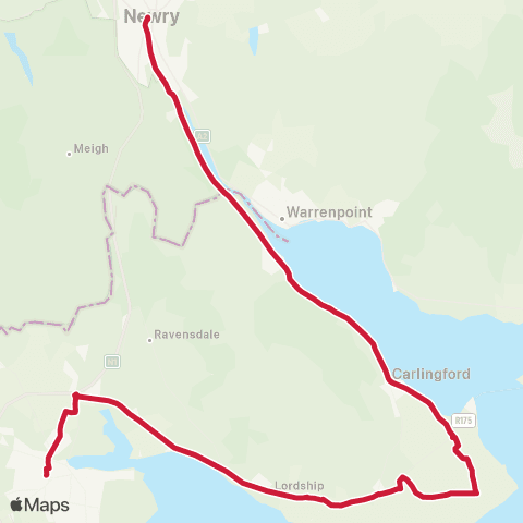 Bus Éireann Dundalk - Carlingford - Newry map