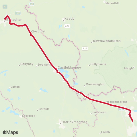 Bus Éireann Dundalk - Monaghan - Clones - Cavan map