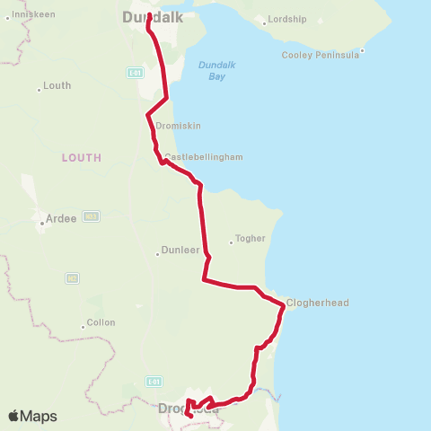 Bus Éireann Dundalk - Annagassan map