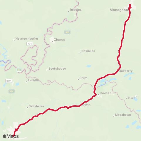 Bus Éireann Monaghan - Cootehill - Cavan map