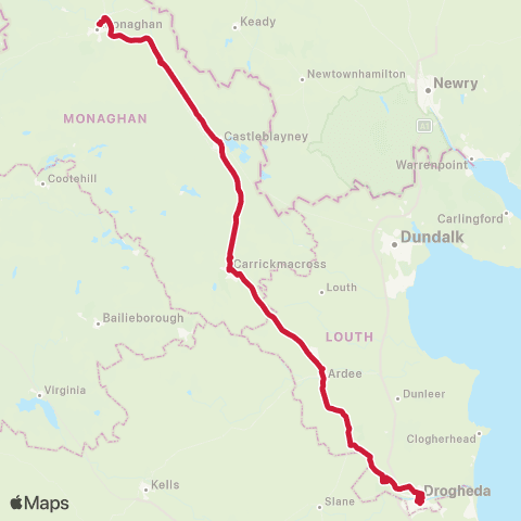 Bus Éireann Drogheda - Collon - Ardee - Monaghan map
